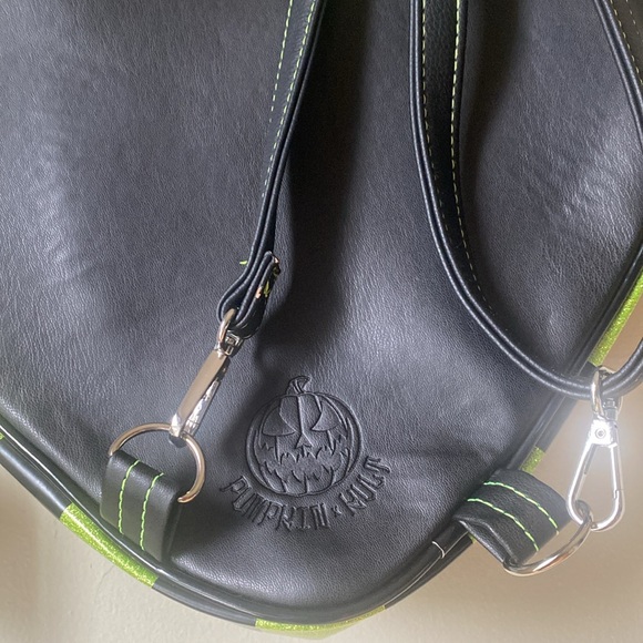 Love Pain and Stitches | Lime Green Pumpkin Kult Heart Spider Web Backpack - Picture 7 of 9